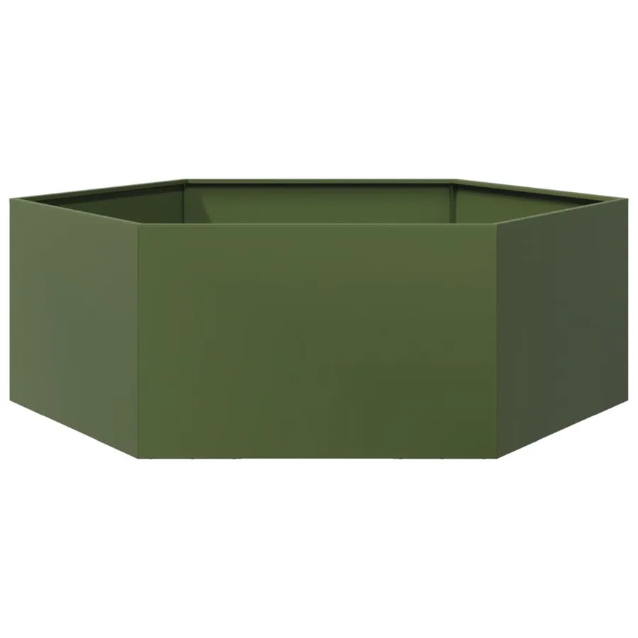 Jardinière vert olive hexagone 138x120x45 cm acier - 2