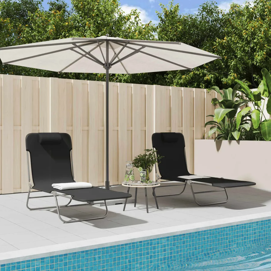 Chaises longues pliables lot de 2 noir textilène et acier