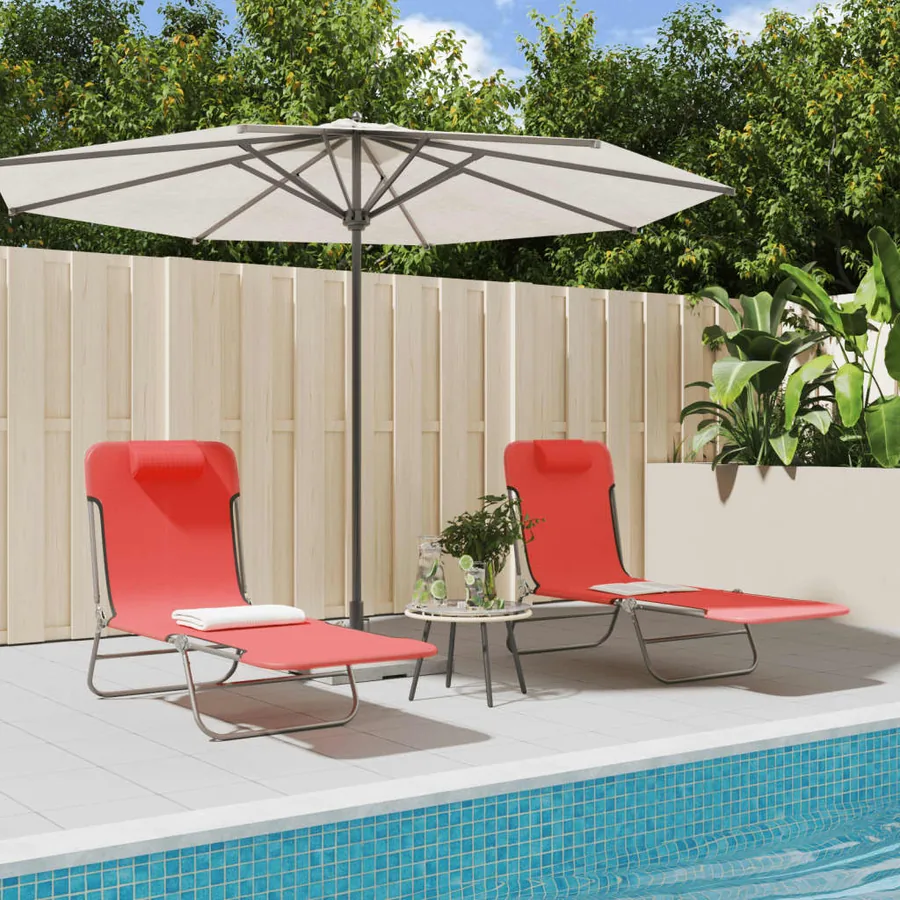 Chaises longues pliables lot de 2 noir textilène et acier - 109