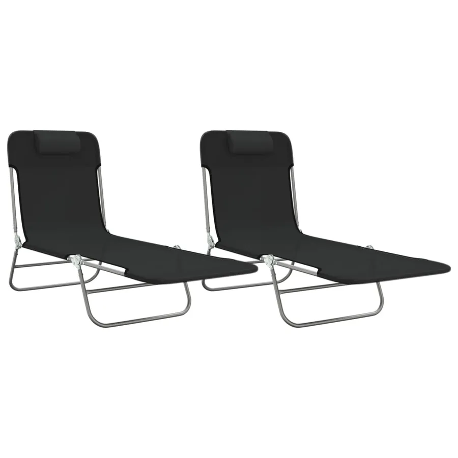 Chaises longues pliables lot de 2 noir textilène et acier - 2
