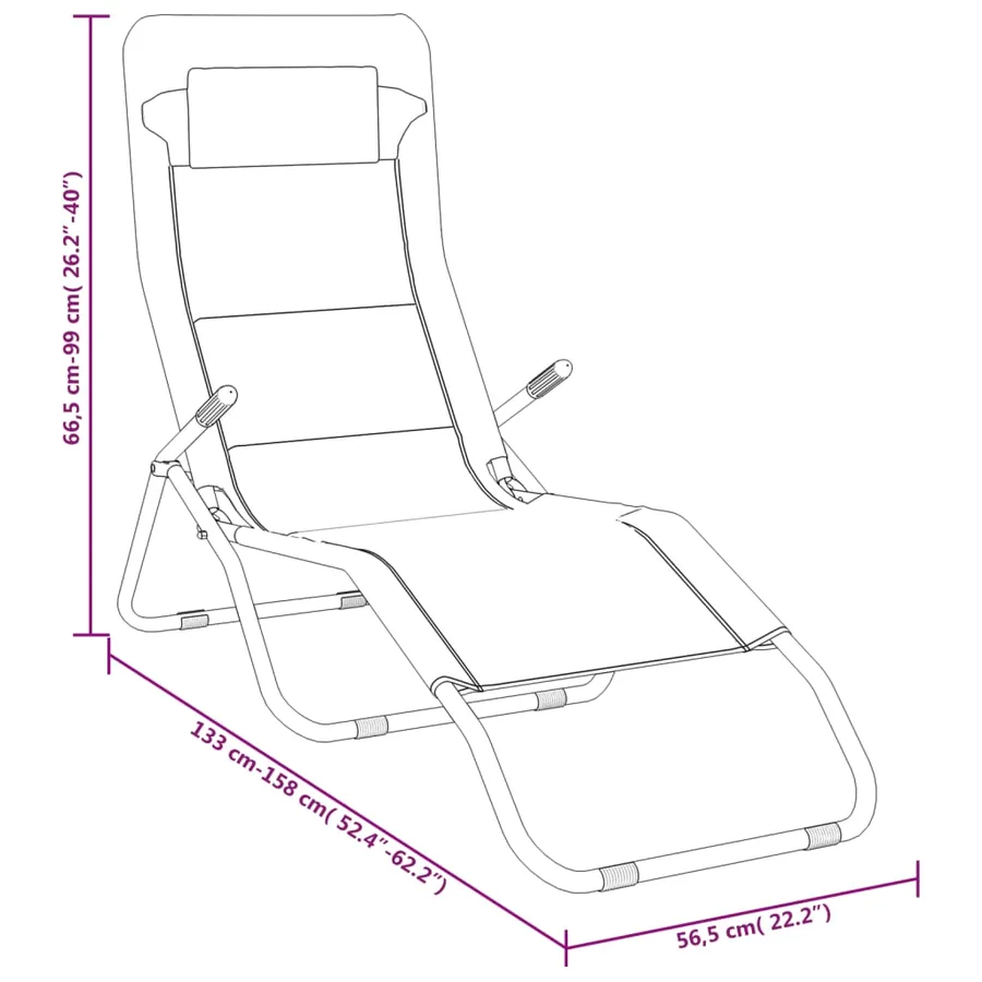 Chaises longues pliables lot de 2 noir textilène et acier - 24