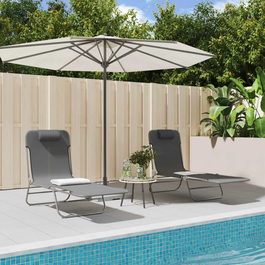 Chaises longues pliables lot de 2 noir textilène et acier - 25