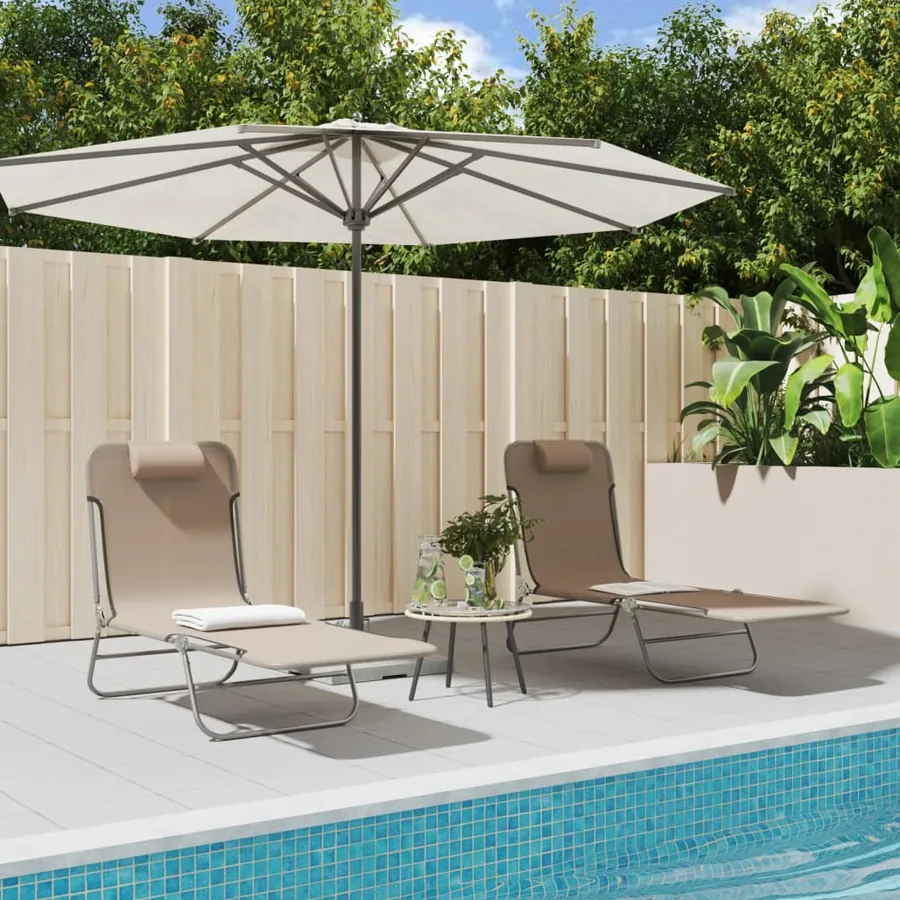 Chaises longues pliables lot de 2 noir textilène et acier - 37