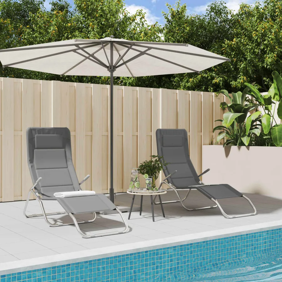 Chaises longues pliables lot de 2 noir textilène et acier - 61