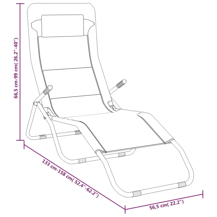 Chaises longues pliables lot de 2 noir textilène et acier - 72