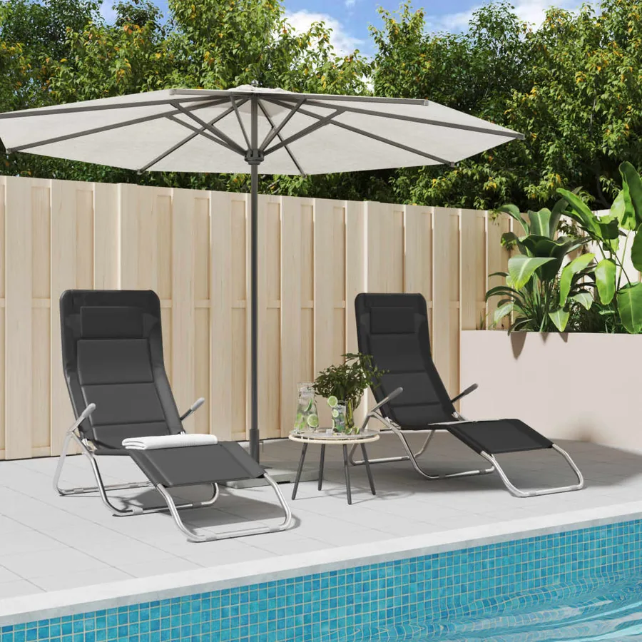 Chaises longues pliables lot de 2 noir textilène et acier - 85