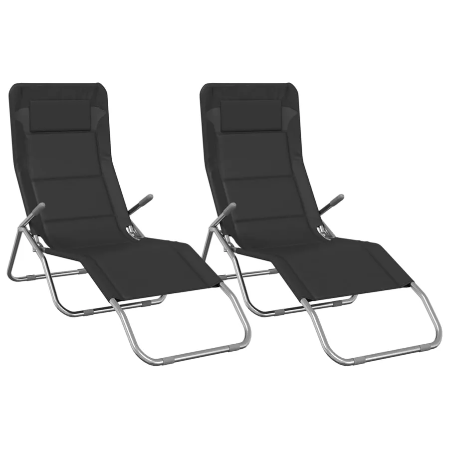 Chaises longues pliables lot de 2 noir textilène et acier - 86