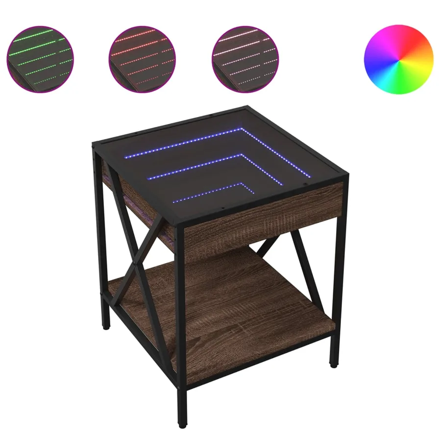 Table de chevet avec LED infini chêne marron 40x40x49 cm - 2