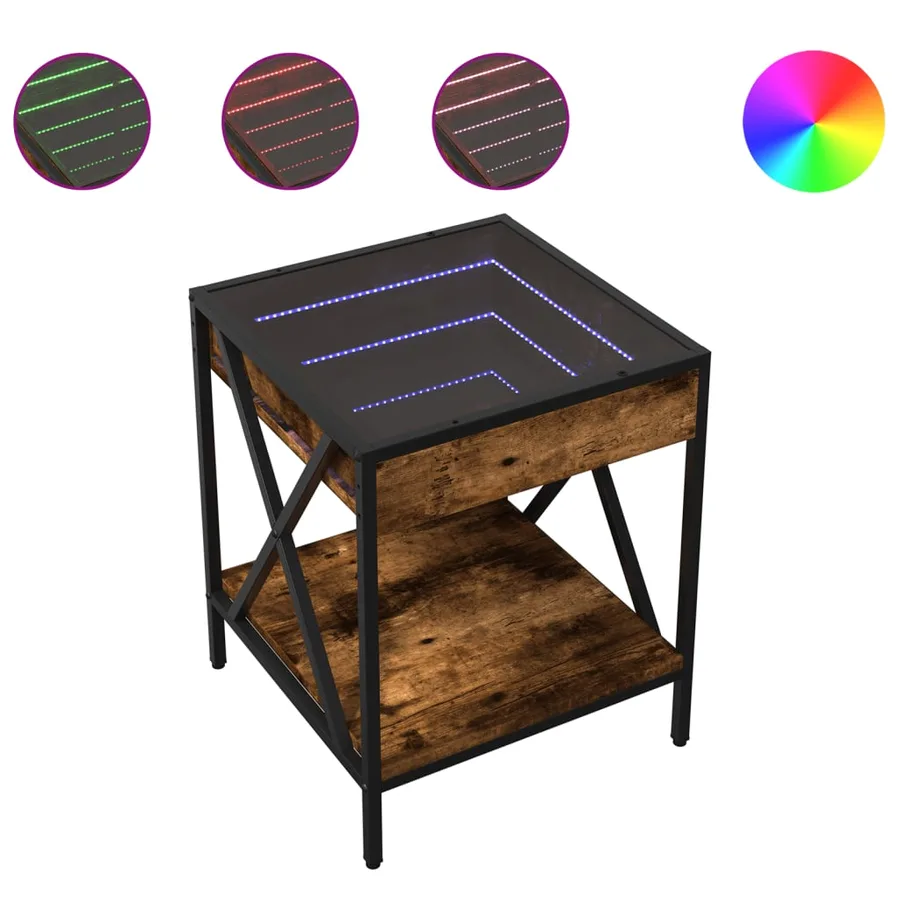 Table de chevet avec LED infini chêne fumé 40x40x49 cm - 2