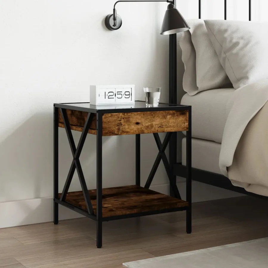 Table de chevet avec LED infini chêne fumé 40x40x49 cm - 4