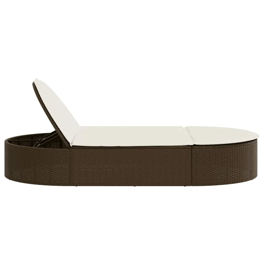 Chaise longue double avec coussins marron résine tressée - 4
