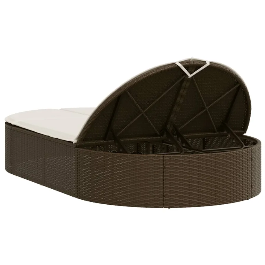 Chaise longue double avec coussins marron résine tressée - 5