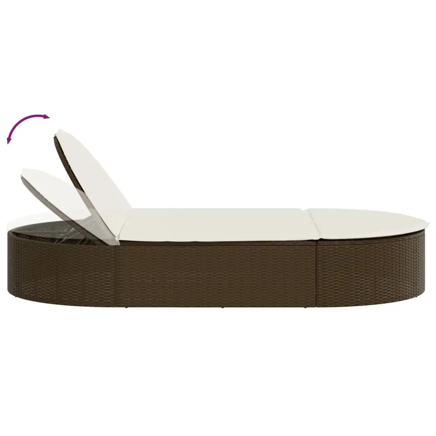 Chaise longue double avec coussins marron résine tressée - 6