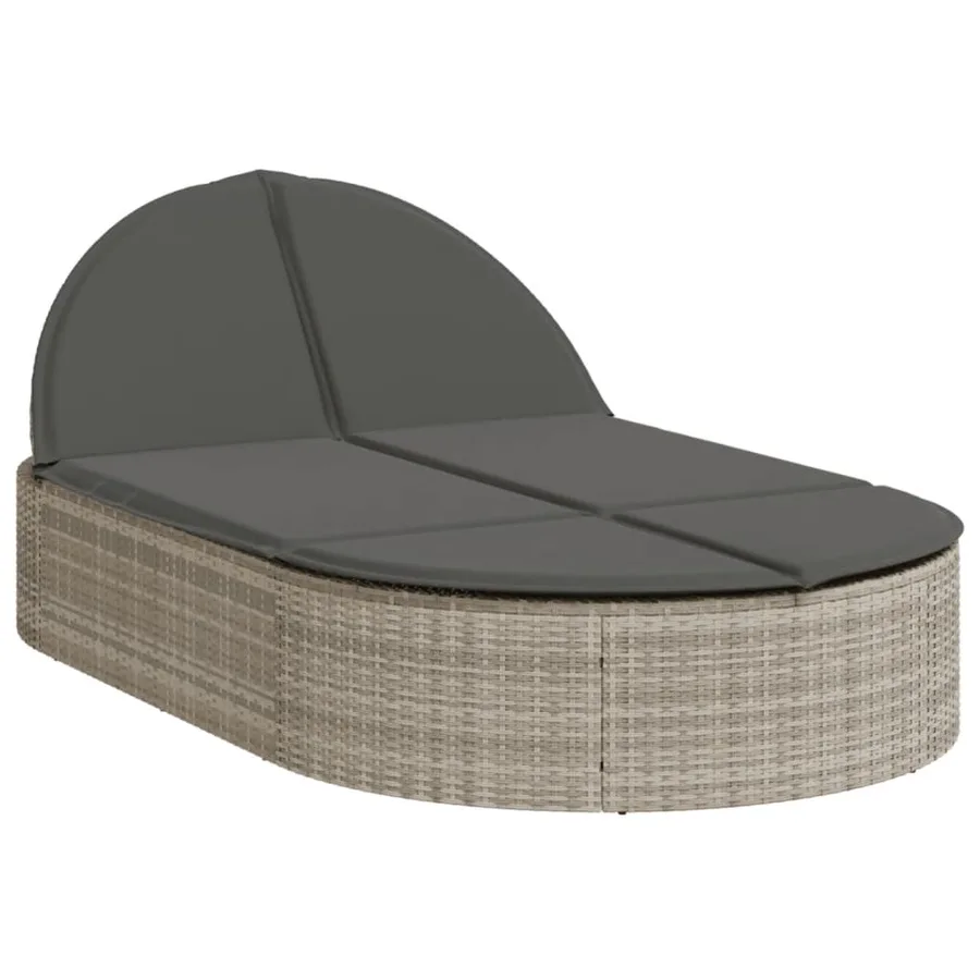 Chaise longue double avec coussins gris clair résine tressée - 2