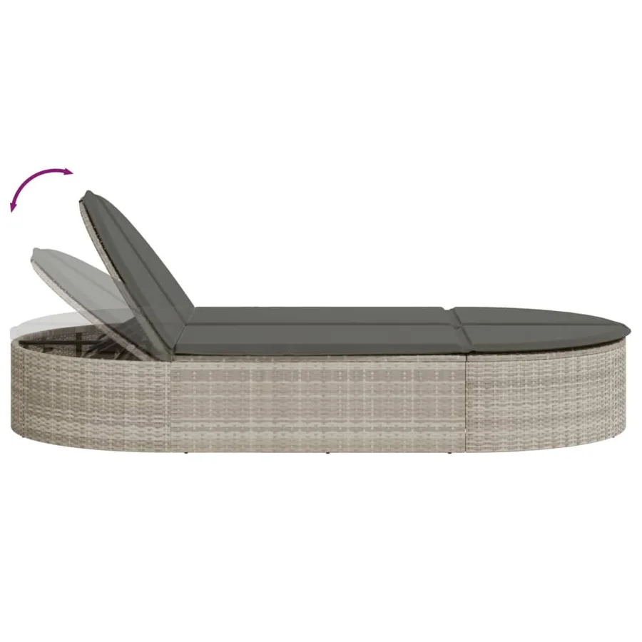 Chaise longue double avec coussins gris clair résine tressée - 6