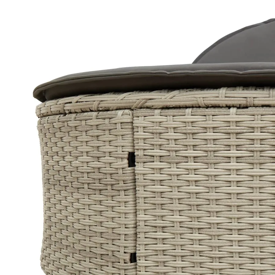 Chaise longue double avec coussins gris clair résine tressée - 7