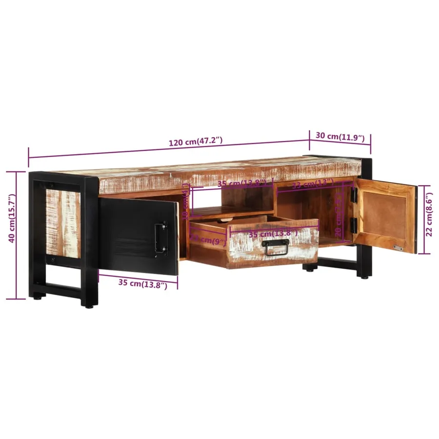 Meuble TV 120x30x40 cm Bois massif de récupération - 9