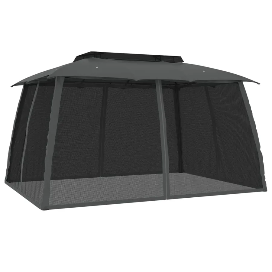 Tonnelle avec double toit et parois en filet anthracite acier - 2