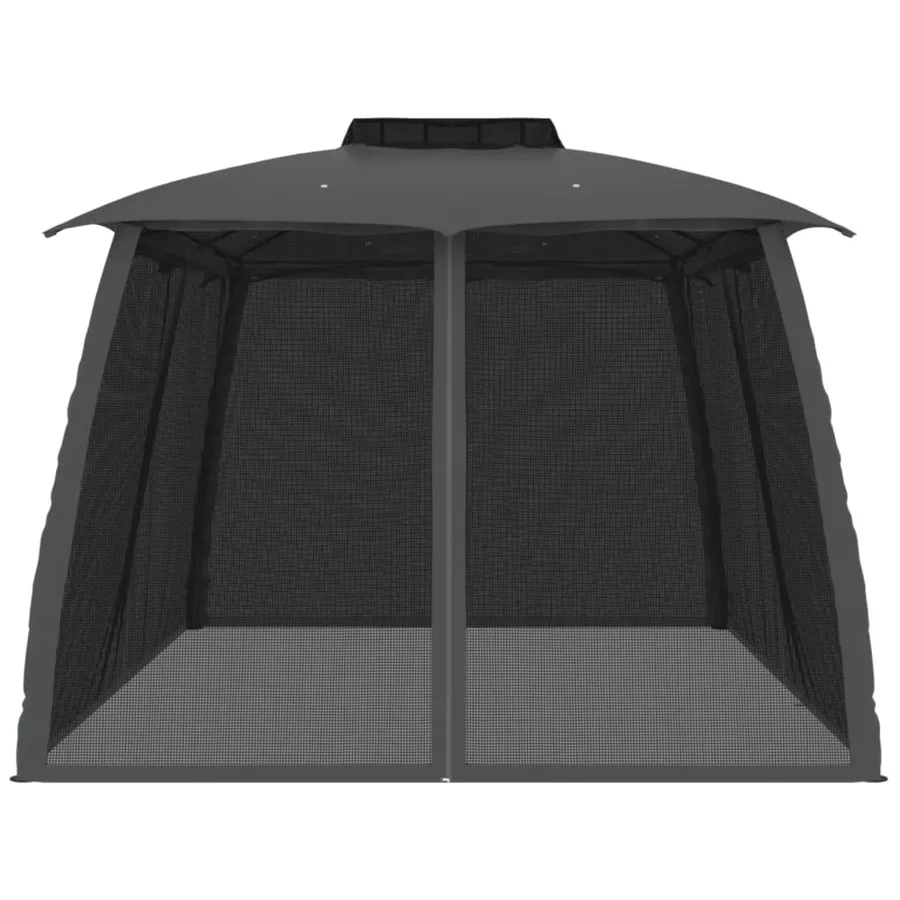 Tonnelle avec double toit et parois en filet anthracite acier - 4