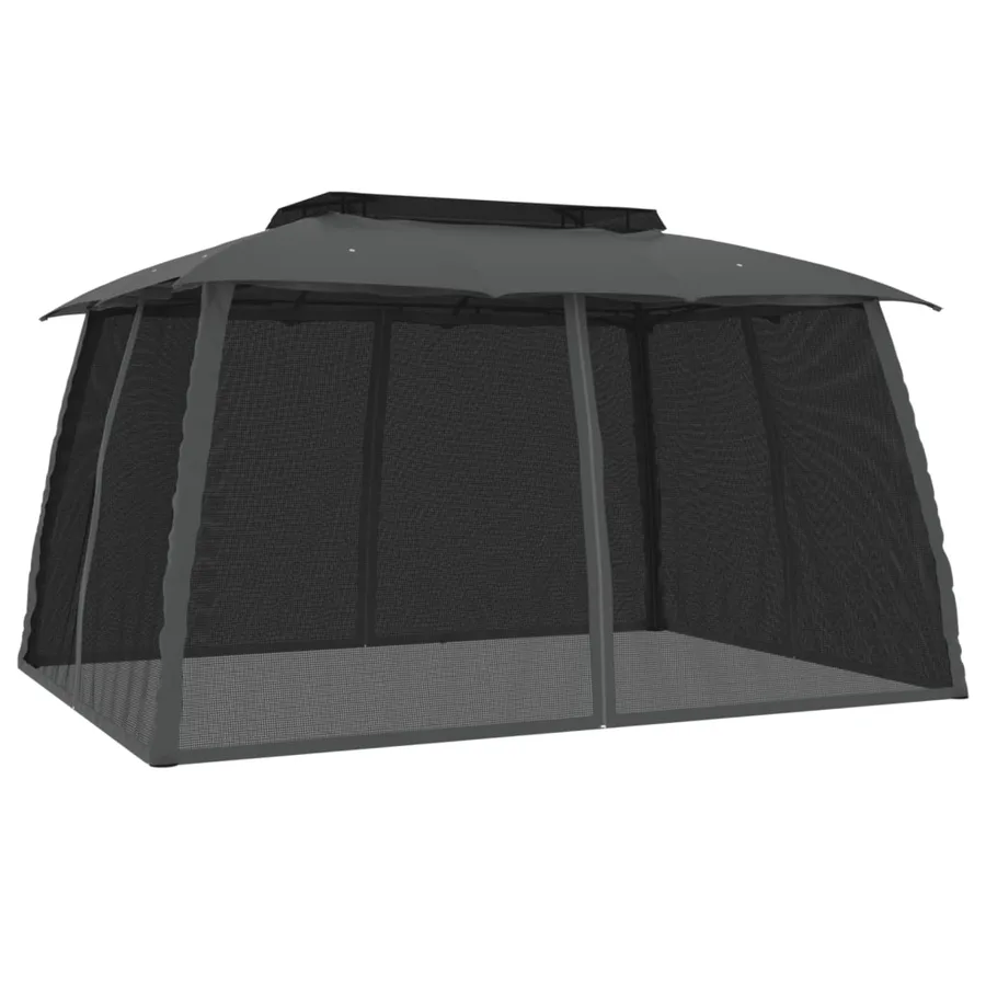 Tonnelle avec double toit et parois en filet anthracite acier - 5