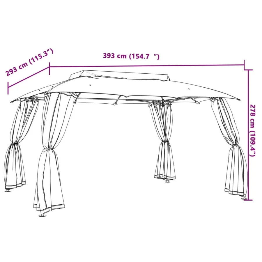 Tonnelle avec double toit et parois en filet anthracite acier - 9