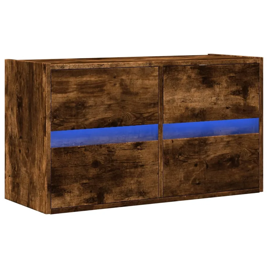 Meuble TV mural avec lumières LED chêne fumé 80x31x45 cm - 3