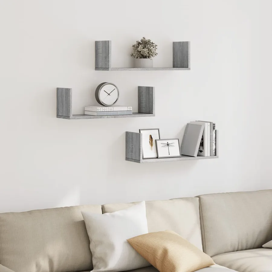 Étagères murales 3 pcs sonoma gris 58x18x18 cm bois ingénierie - 3