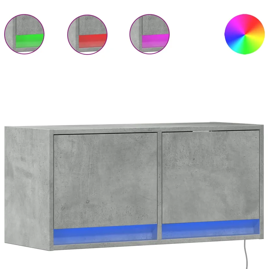 Meuble TV mural avec lumières LED gris béton 80x31x35 cm - 2