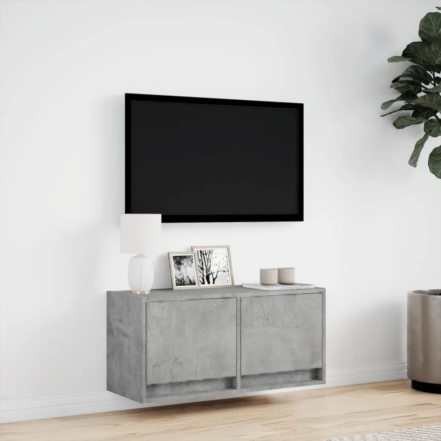 Meuble TV mural avec lumières LED gris béton 80x31x35 cm - 4