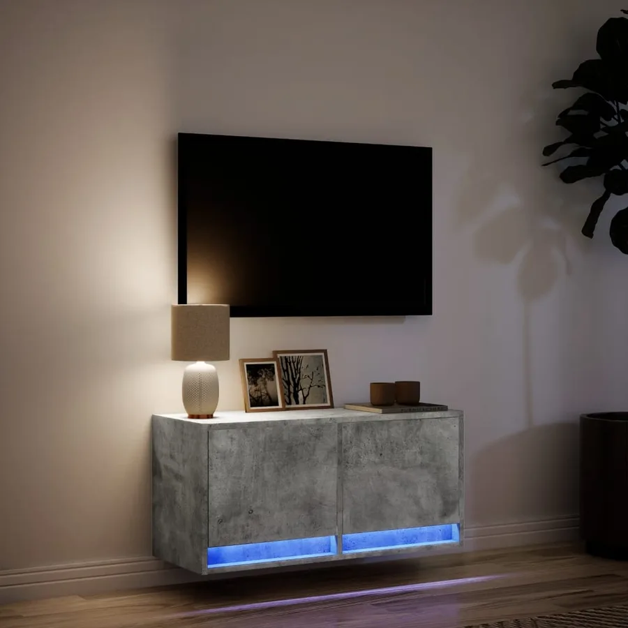 Meuble TV mural avec lumières LED gris béton 80x31x35 cm - 5
