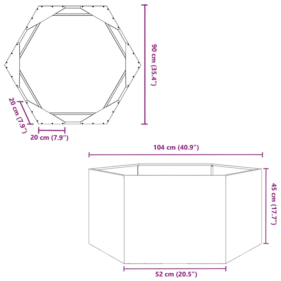 Jardinière blanc hexagone 104x90x45 cm acier - 10