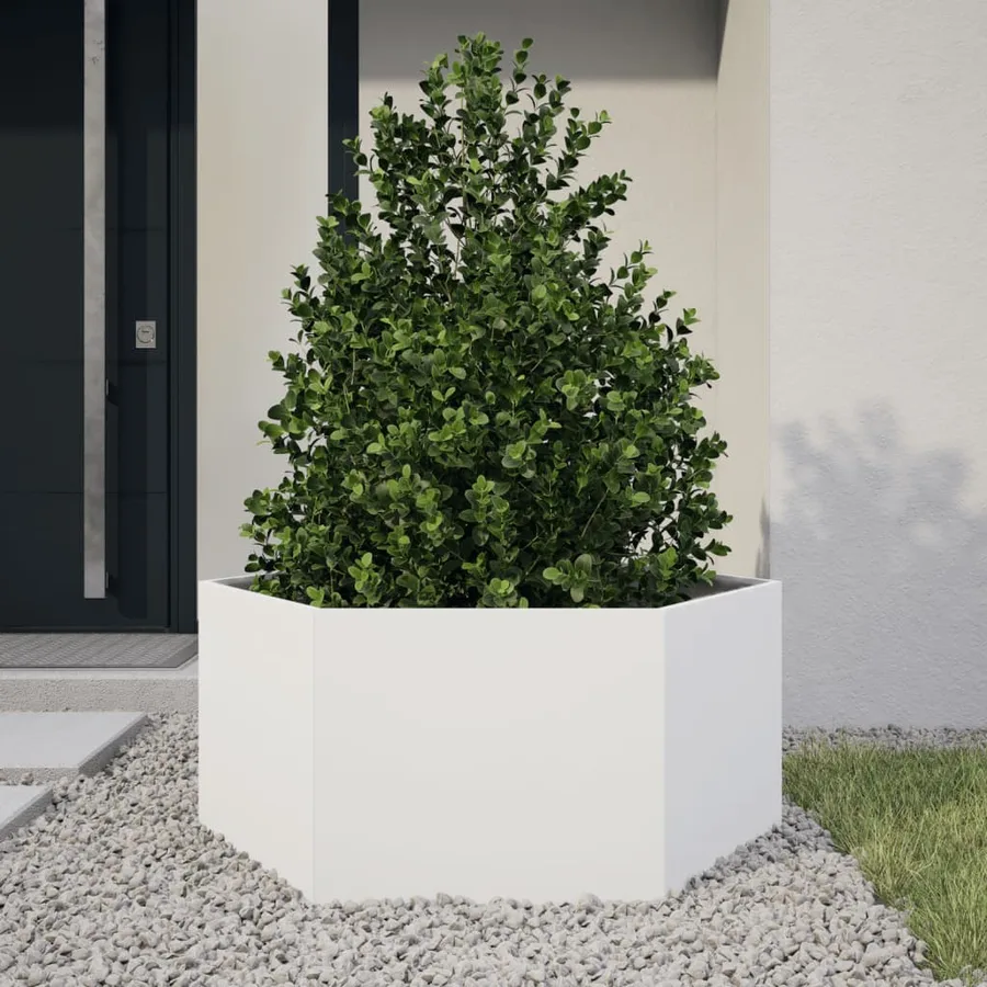 Jardinière blanc hexagone 104x90x45 cm acier - 2