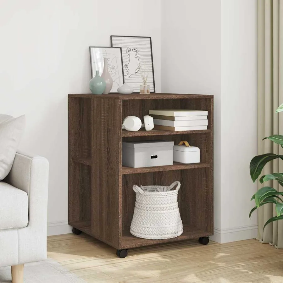 Table d'appoint avec roues chêne marron bois d'ingénierie