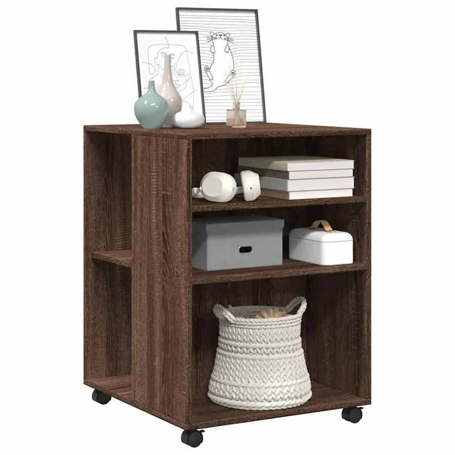 Table d'appoint avec roues chêne marron bois d'ingénierie - 3