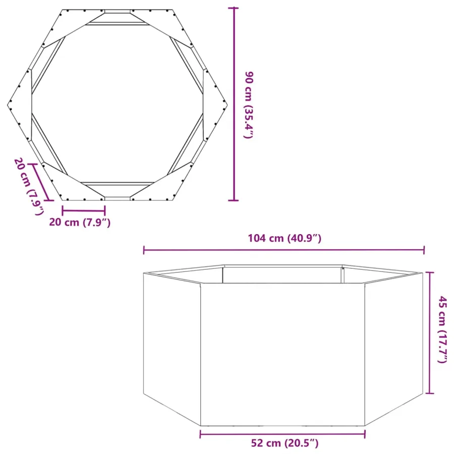Jardinière vert olive hexagone 104x90x45 cm acier - 10