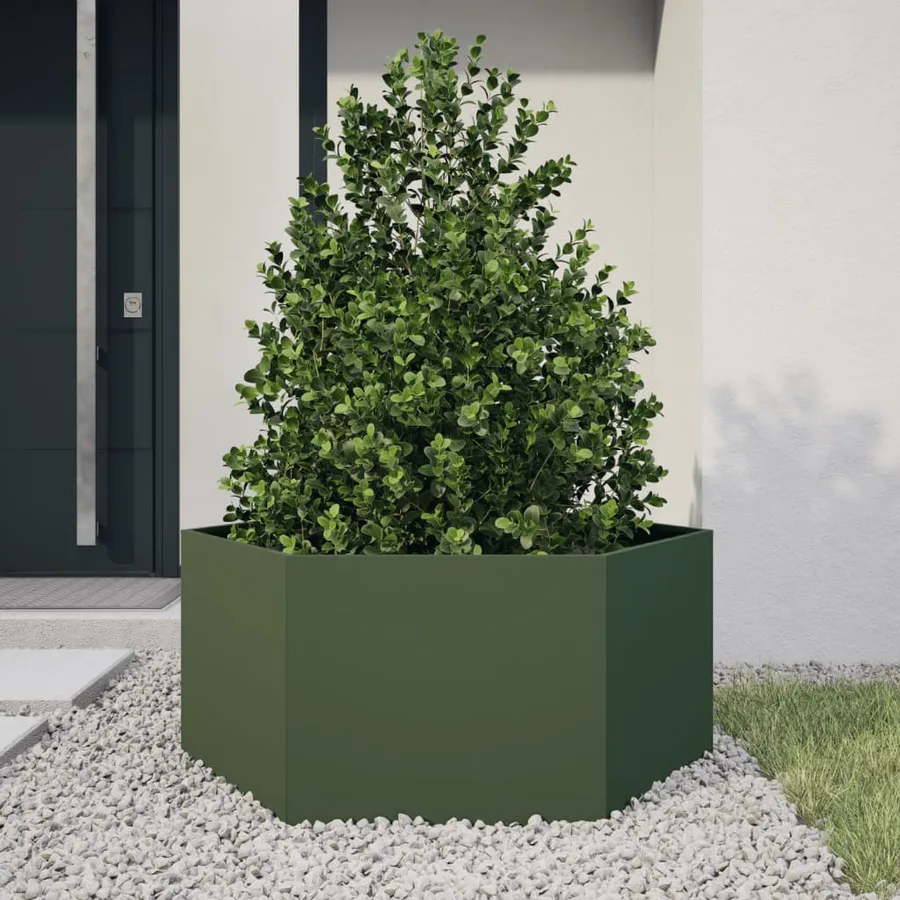 Jardinière vert olive hexagone 104x90x45 cm acier - 2