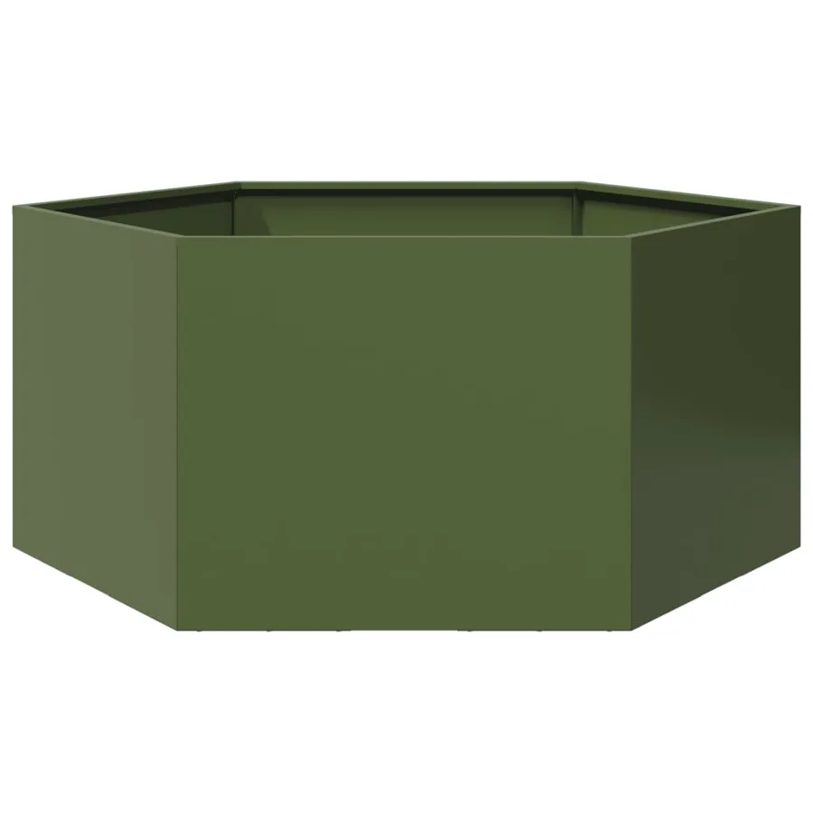 Jardinière vert olive hexagone 104x90x45 cm acier - 6