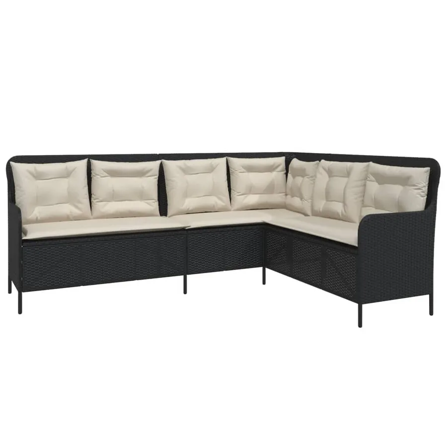 Canapé de jardin et coussins en forme de L noir résine tressée - 2