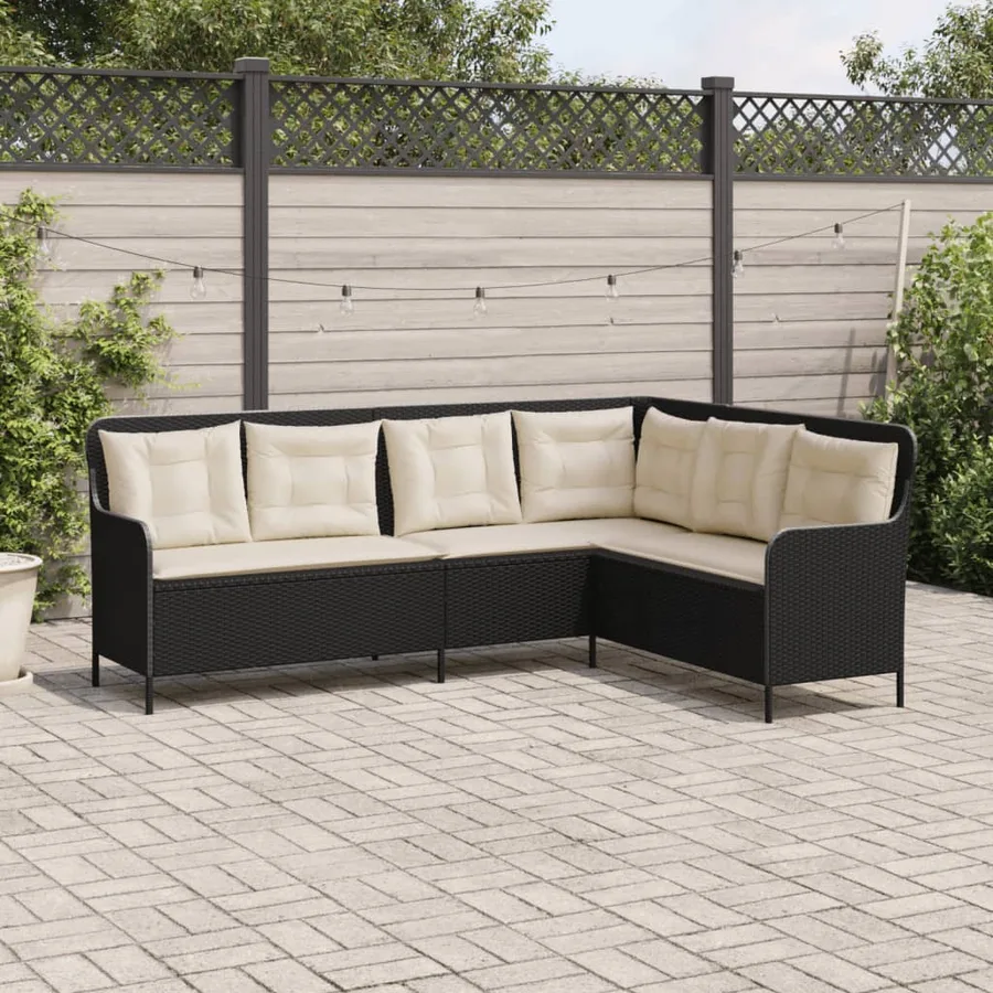 Canapé de jardin et coussins en forme de L noir résine tressée - 3