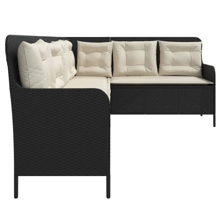 Canapé de jardin et coussins en forme de L noir résine tressée - 5