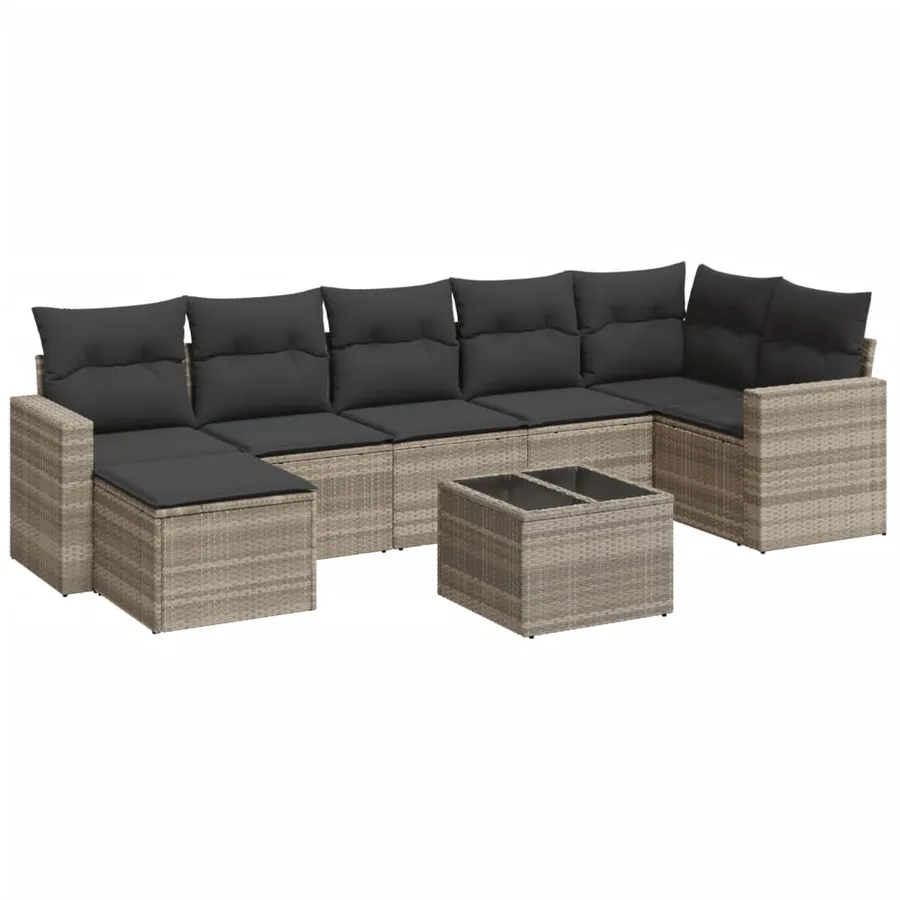 Salon de jardin 8 pcs avec coussins gris clair résine tressée - 2