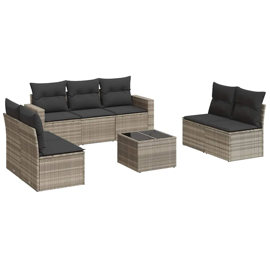Salon de jardin 8 pcs avec coussins gris clair résine tressée - 2