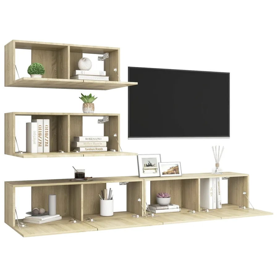 Ensemble de meuble TV 4 pcs Chêne sonoma Bois d'ingénierie - 5