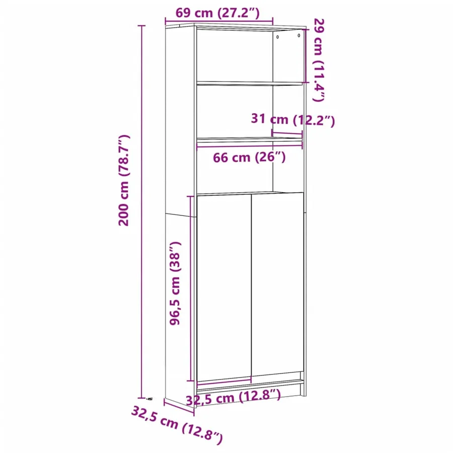 Buffet haut avec LED gris béton 69x32,5x200cm bois d’ingénierie - 14
