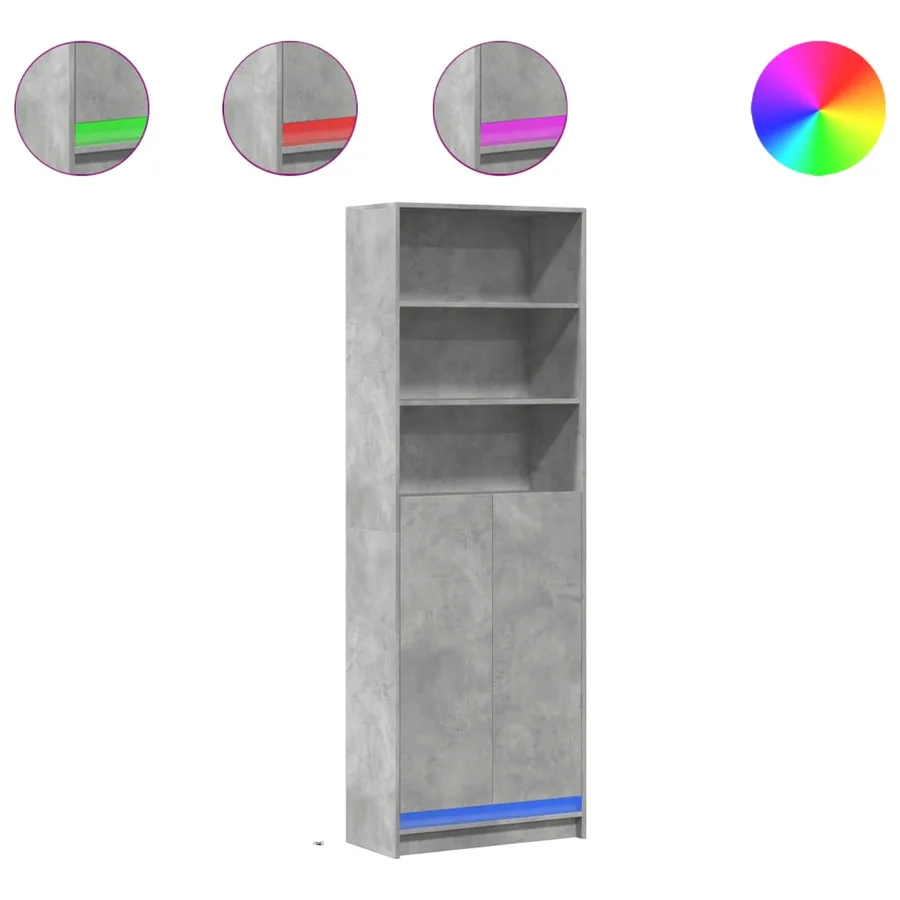 Buffet haut avec LED gris béton 69x32,5x200cm bois d’ingénierie - 2