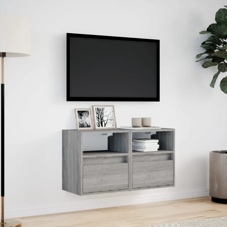Meubles TV muraux et lumières LED 2 pcs sonoma gris 41x31x45 cm - 4