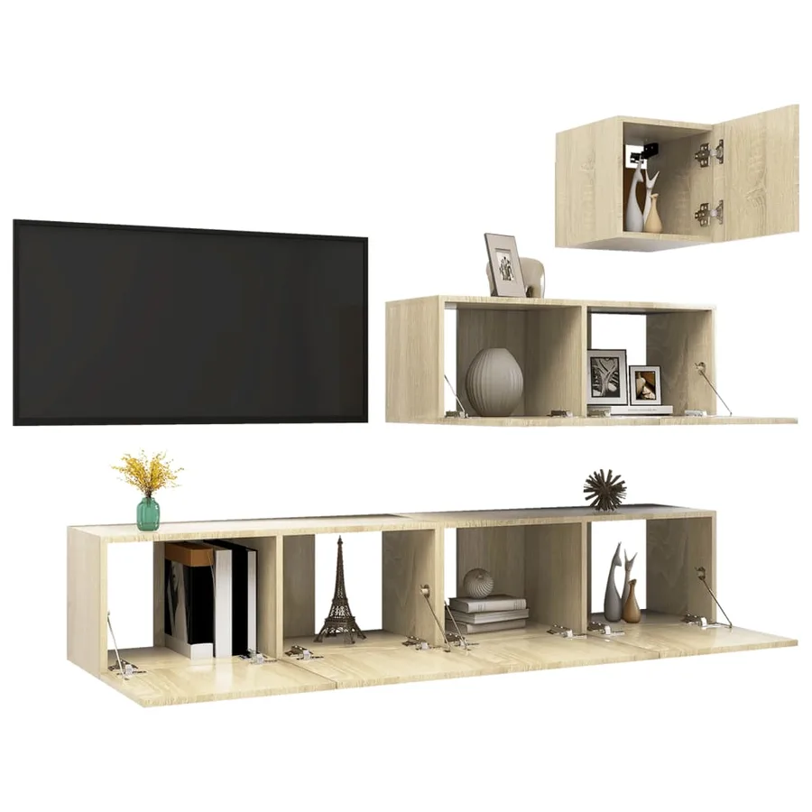 Ensemble de meubles TV 4 pcs Chêne sonoma Bois d'ingénierie - 3