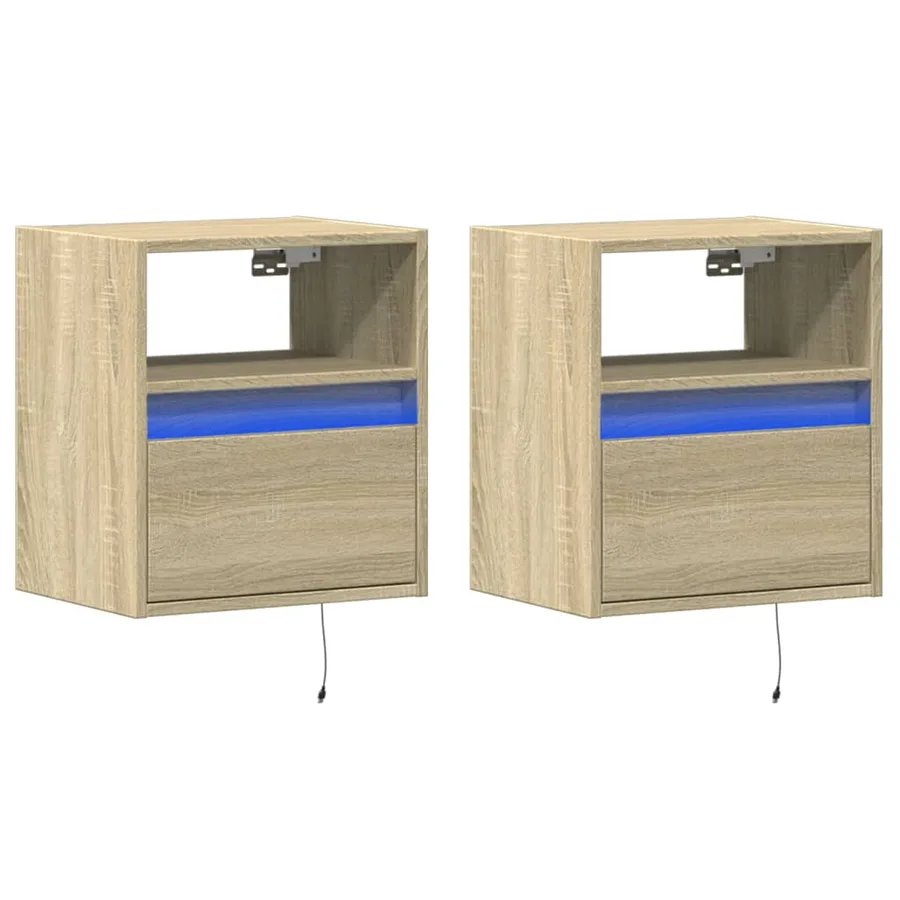 Meubles TV muraux lumières LED 2 pcs chêne sonoma 41x31x45 cm - 3