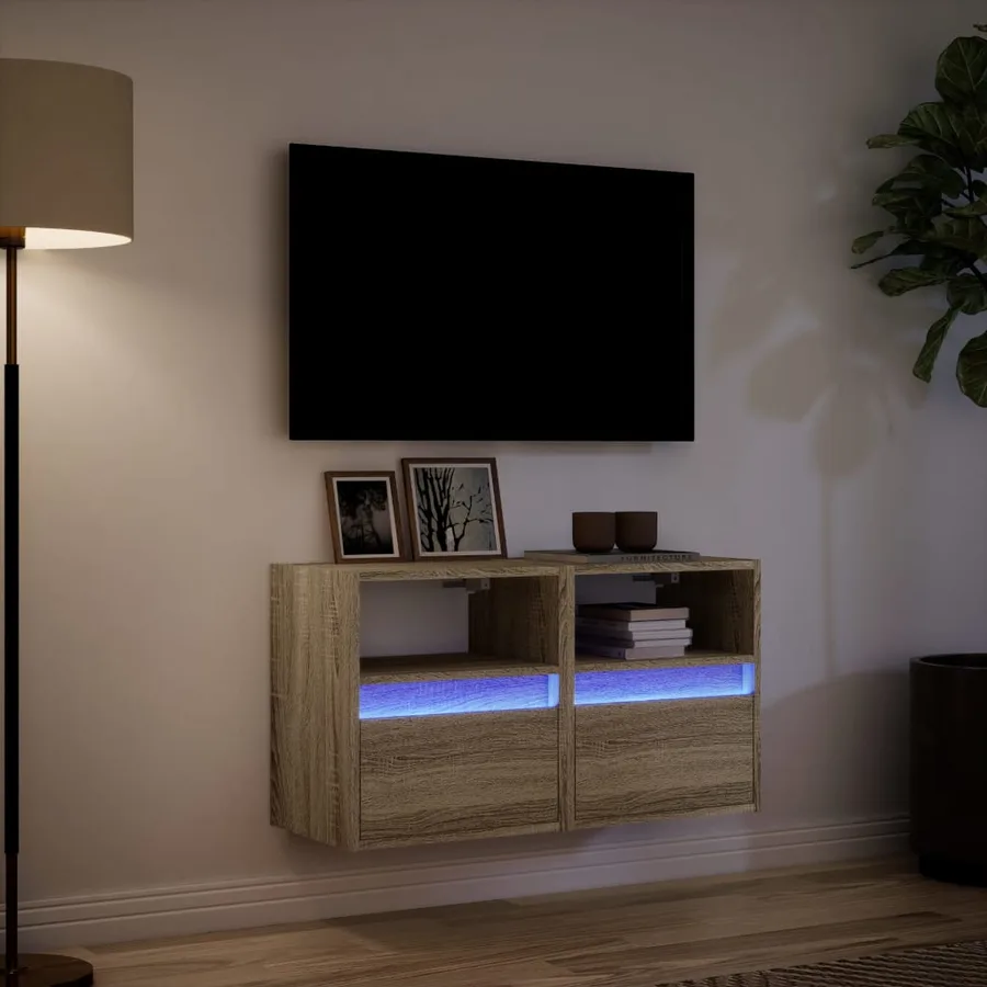 Meubles TV muraux lumières LED 2 pcs chêne sonoma 41x31x45 cm - 5