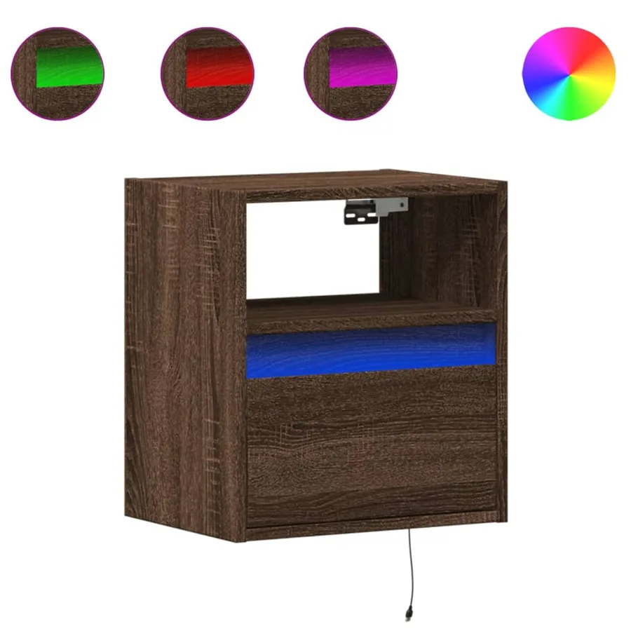 Meubles TV muraux lumières LED 2 pcs chêne marron 41x31x45 cm - 2